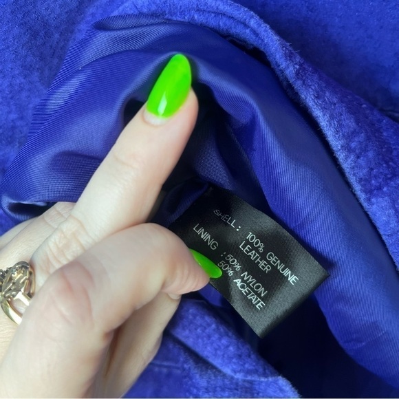 Vintage 90s Atlantic Beach Leather Coat Works Purple Suede Studded Jacket 16 - Picture 6 of 7